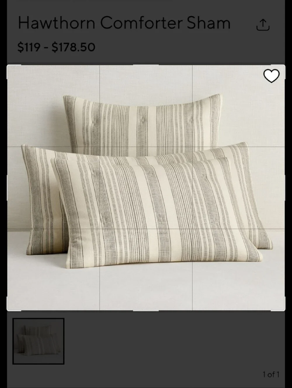 Hawthorn Stripe King Size Shams. Set Of 2 NWT Beige With Charcoal Stripes